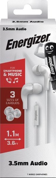 Kufje in-ear Energizer metal, me kabllo 1.1m, port 3.5mm, të bardha