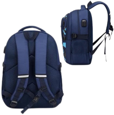 Çantë shpine shkollore për fëmijë, 20L, 41cm, blu navy me raketë