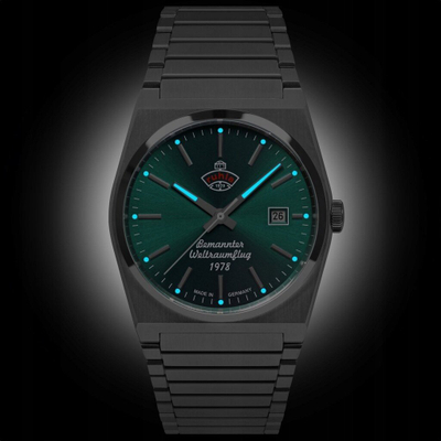 Orë dore Ruhla 4660M4 Space Control automatike, 40mm, çelik inox, ekran jeshil i errët