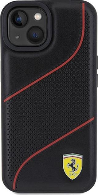 Kapak telefoni Ferrari për iPhone 15, lëkurë PU, perforuar, i zi