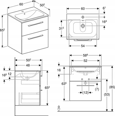 Set dollap lavamani Koło Nova Pro Premium, 60x50.2x65.2 cm, lavaman qeramik, i bardhë me shkëlqim