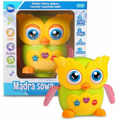 Интерактивна играчка Artyk Wise Owl E Edu, со светла и звуци, разновидни бои