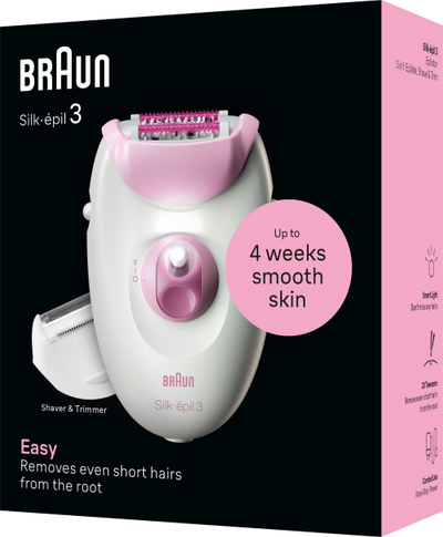 Epilator Braun Silk-épil Series 3 3-031, kokë rroje, kapak trimmer, i bardhë
