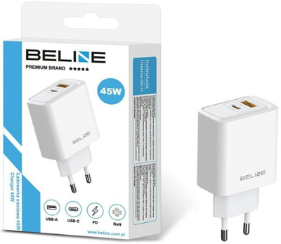 Karikues AC Beline BLN2CW45, 45W GaN, USB A edhe USB C, i bardhë