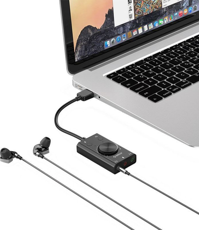 Kartë zëri USB Orico, 3 porta audio, rregullim zani, e zezë