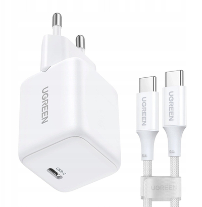 Ѕиден полнач Ugreen X513 GaN, 30W, USB C со кабел 1m, бел