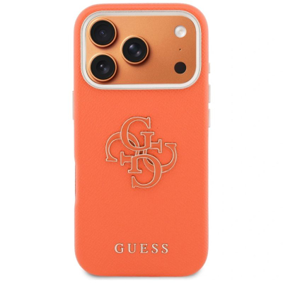 Kapak telefoni Guess Hardcase Resin Logo, iPhone 17 Pro, portokalli