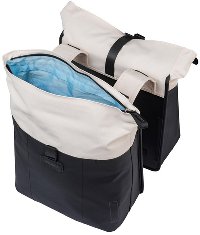 Çantë dyshe biçiklete Basil Clove Double Pannier, 28-35L, Universal Bridge System, e bardhë e zezë