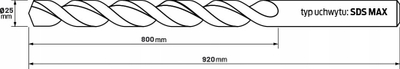 Spiral betoni Hitachi SDS-max, 25mm, 920mm, gri