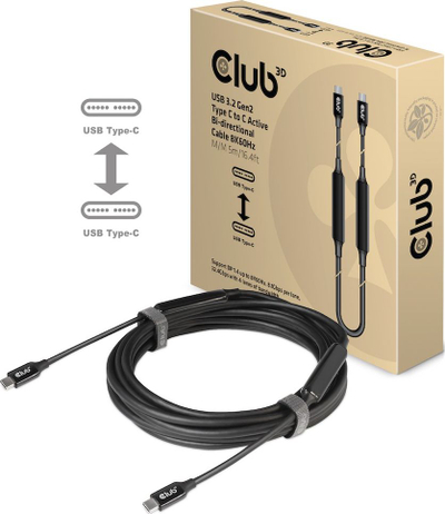 Kabllo USB Club 3D CAC-1535, USB-C në USB-C, 5 m, USB 3.2 Gen 2, 60 W, e zezë