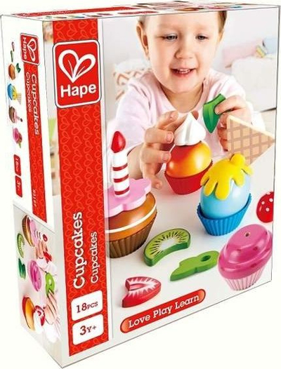 Set lodrash Hape Cupcakes, 18 copë, mbi 3 vjeç, shumëngjyrësh