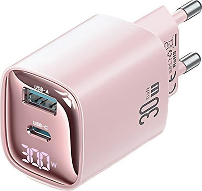 Karikues rrjeti USAMS CC229, 30W GaN, USB-C & USB-A, rozë