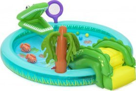 Qendër loje me ajër Bestway Crocodile, me pishinë uji, me rrëshqitëse, shumëngjyrëshe