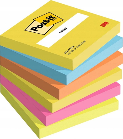 Bllokëza ngjitëse Post it Colour Notes 654 TFENN, 76x76mm, 100 fletë, set 6 ngjyra të përziera