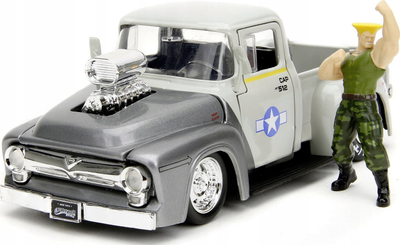 Model makine Jada Toys Street Fighter Ford F 100 1956, shkalla 1:24, me figurë Guile, shumëngjyrëshe