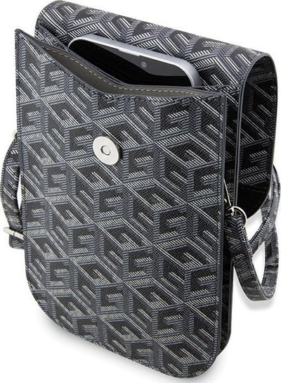 Çantë crossbody Guess GCube Stripe, lëkurë ekologjike, me rrip që rregullohet, e zezë