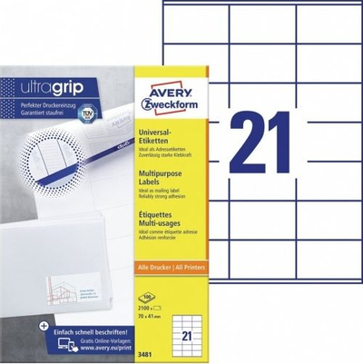 Etiketa vetëngjitëse Avery Zweckform 3481, 70x41mm, të bardha
