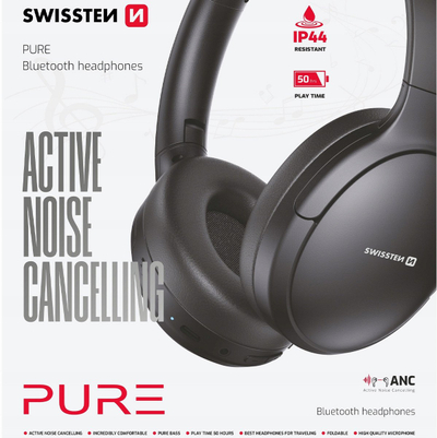 K слушалки со блутут Swissten Pure, ANC, 50 часа батерија, црни
