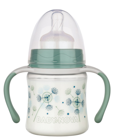 Shishe PP me mbajtës me qafë të gjerë Baby Nova (0-24 muaj), 150ml, e gjelbër