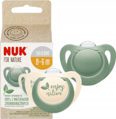 Biberonë NUK For Nature, silikoni anatomik 0-6m, set me 2 copë, jeshil