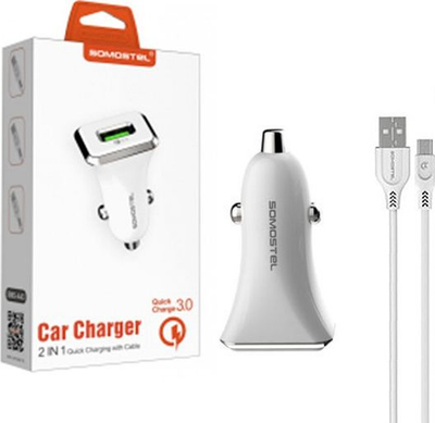 Karikues makine SOMOSTEL SMS-A43, 18W, Quick Charge 3.0, me kabllo Micro USB, i bardhë