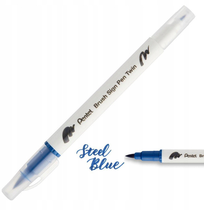 Стило пенкало четка Pentel Brush Sign Pen Twin Tip SESW30C, две врвки, сина