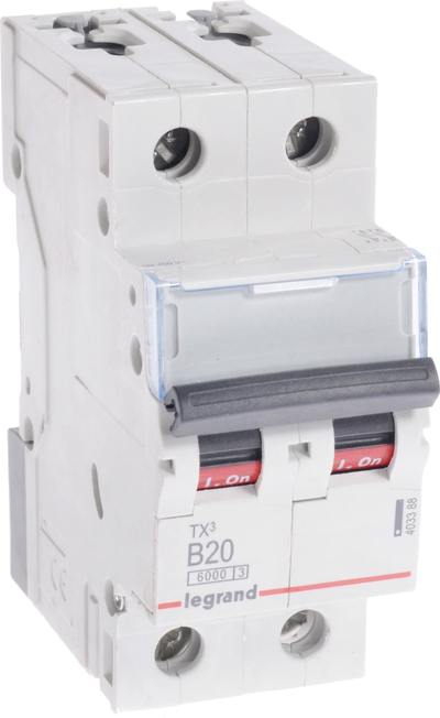 Ndërprerës Legrand S302 TX3 B20, 2 polësh, 20A 6kA, gri