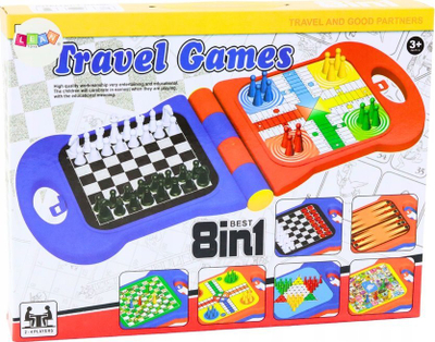 Set lojrash tavoline Lean Toys Travel 8 në 1, i vogël për udhëtim, me shumë lojra, shumëngjyrësh