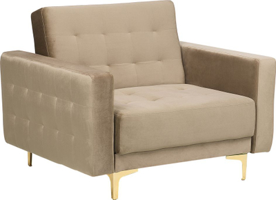 Fotelje velvet me recliner, stil modern me dantella tufted, këmbë ngjyrë ari, bezhë