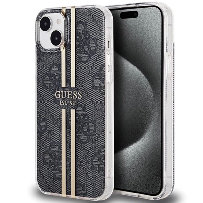 Mbulesë telefoni Guess IML 4G Gold Stripe për iPhone 15 Plus / 14 Plus, TPU PC, e zezë me ari
