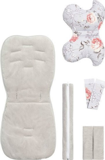 Set për karrocë bebes Sensillo Magical Garden, dyshek dypalësh, jastëk flutur, gri me lule