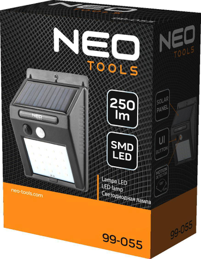 Llambë muri solare Neo Solar, 20 LED SMD, 250 lm, IP44, e zezë