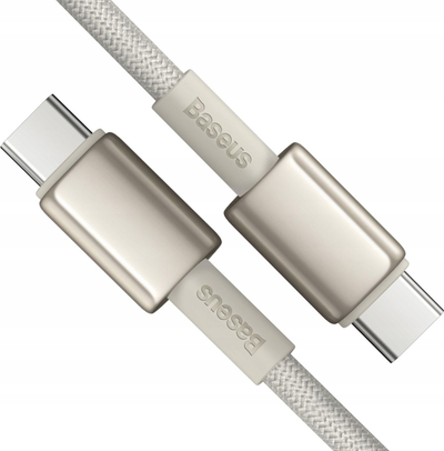 Kabllo kariku Baseus Tungsten Gold Type C në Type C, 100W, 2m, e bardhë
