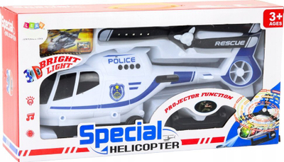 Lodër helikopter policie Driving, drita dhe tinguj, i bardhë blu