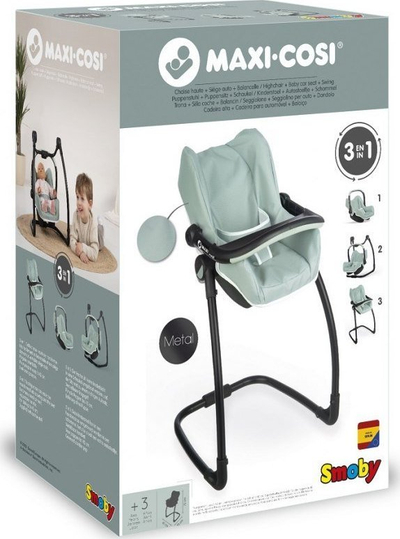 Karrige lodër për kukulla Smoby Maxi Cosi, 3 në 1, për kukulla 42 cm, sage