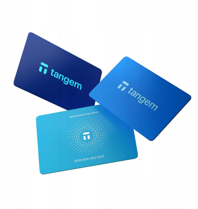 Portofol harduerik kriptos Tangem Wallet, set me 3 karta, NFC, 100% offline, blu