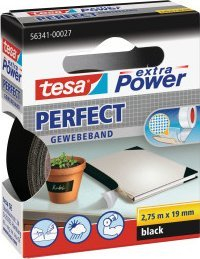 Shirit pëlhure ngjitës Tesa Extra Power Perfect, 2.75m, 19mm, i zi