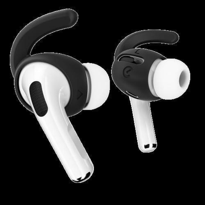 Kapëse silikoni për AirPods Pro KeyBudz EarBuddyz, me grep të rehatshëm, set 2 copë, të zeza