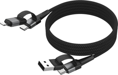 Kabllo karikimi Ansmann 1700-0188 4 në 1, USB A në USB C Lightning, 1.2 m, i zi argjendtë