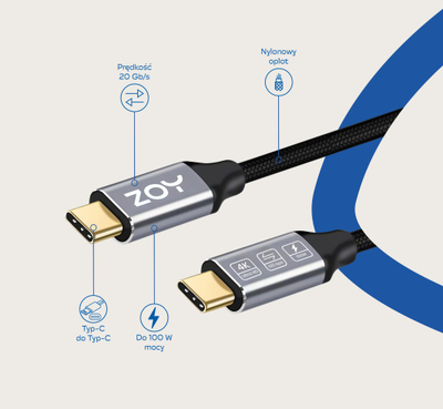 Kabllo ZOY USB C, 2 metra, e zezë / argjendtë