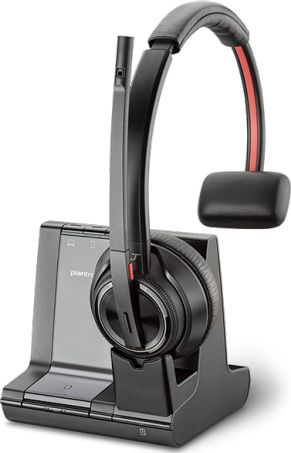 Kufje me mikrofon Plantronics Savi 8210-M, DECT pa tela, me bazë për kompjuter dhe telefon, të zeza