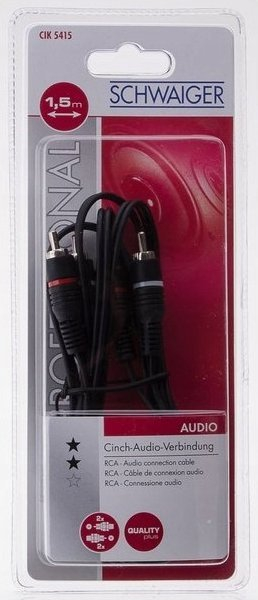 Kabllo audio Schwaiger CIK5415, 1.5 m, 2 x RCA, e zezë