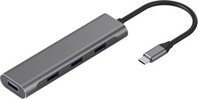 Hub USB-C Blueendless Four in One, 4x USB 3.0, metalik, gri