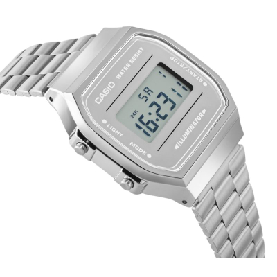 Дигитален часовник Casio A168WEM-7EF, осветлен екран, отпорен на вода, сребрен