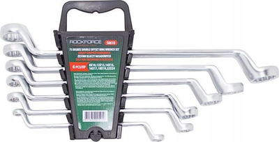 Set çelësa unazorë të lakuar Rockforce, 6 copë, 8–24 mm, çelik CrV