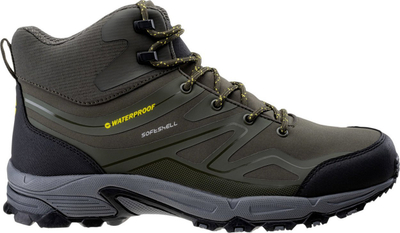 Këpucë trekking për burra Hi-Tec Hendon Mid WP, softshell, që s’i hyn uji, khaki e zezë lime