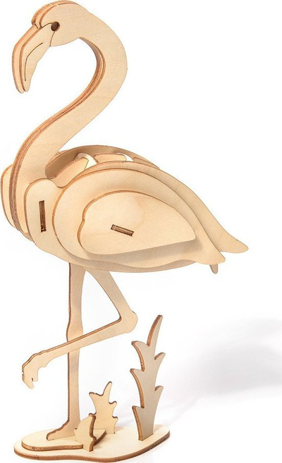 Puzzle 3D druri Nice-idea Flamingo, model dekorativ, ngjyrë druri natyrale