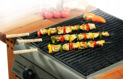 Shkopinj BBQ MyBBQ C83500220, set me 4 copë, inoks 41.5 cm, doreza druri, ngjyrë natyrale