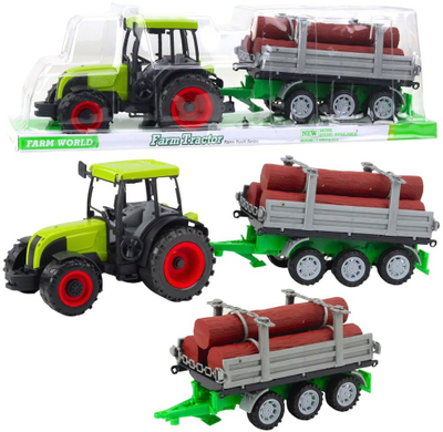 Lodër traktor bujqësor LEAN Toys, me rimorkio për dru, jeshil