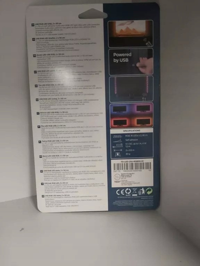 Shirit LED RGB Deltaco Gaming, 2x50 cm, USB, me telekomandë, ngjyrë e zezë